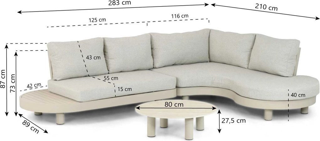 Loungeset tuin 5 personen Aluminium Taupe Lifestyle Garden Furniture Organio