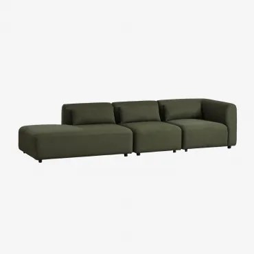 Fogler 3-delige Modulaire Hoekbank Met Chaise Longue Links Chenille Groen – Salie - Sklum