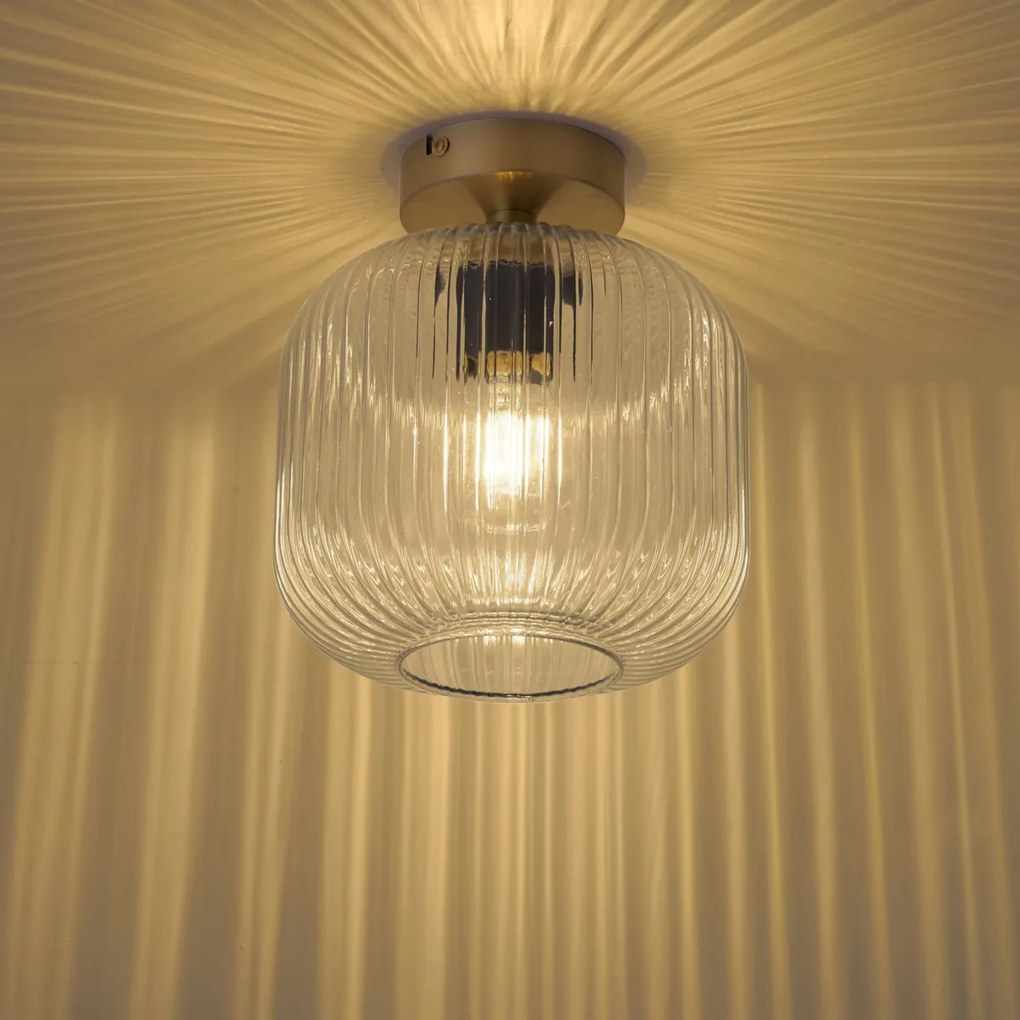 Art Deco plafondlamp messing met helder glas - Karel