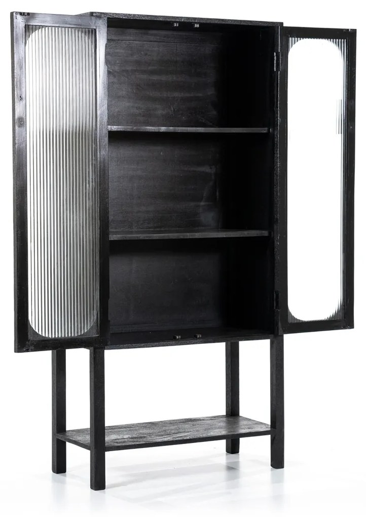 By-Boo Eden Zwarte Kast Met Ribbelglas - 75x35x160cm.