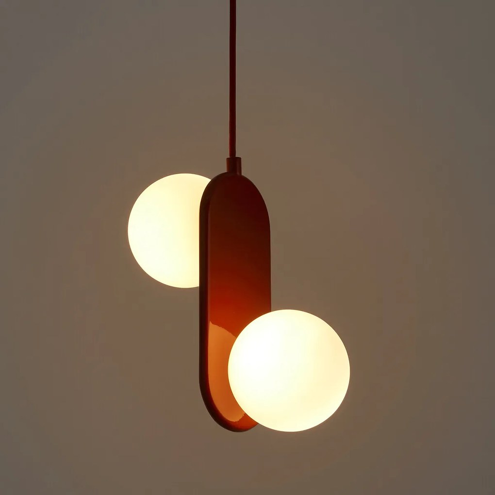 Dubbele hanglamp in ijzermetaal en opaline, Soleo