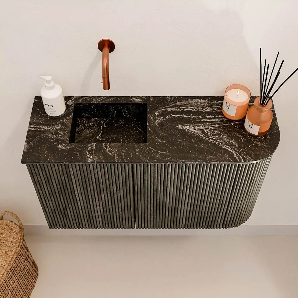 Mondiaz Joya DLux 70cm toiletmeubel ronding rechts shadow met wastafel faye links zonder kraangat lava
