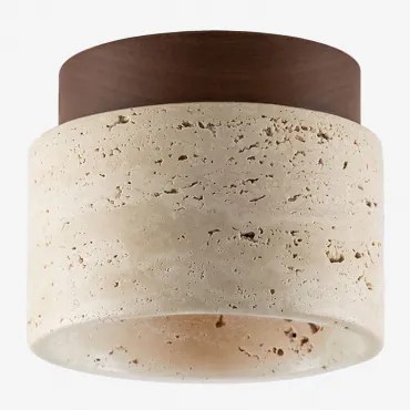 Plafondlamp In Travertijn, Hout En Met Glazen Bol Davise Natuurlijke Kleuren - Sklum