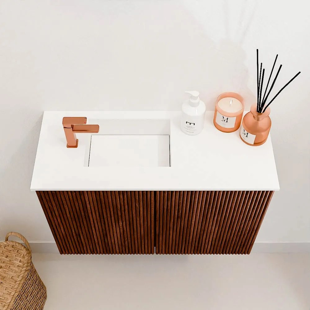 Mondiaz Joya 60cm toiletmeubel ruby met wastafel faye links 1 kraangat talc