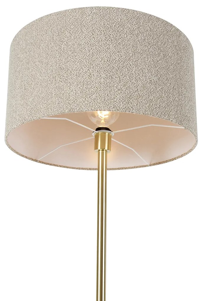 Vloerlamp messing met boucle kap taupe 50 cm - Simplo Design, Modern E27 rond Binnenverlichting Lamp