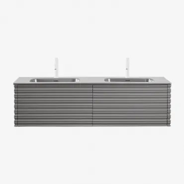 Noura Houten Badkamermeubelset Met Geïntegreerde Wastafels Grijs – Nikkel & Spiegelloze & 2 X Wit ↑20 Cm Met Overloop Aftapventiel Orveta - Sklum