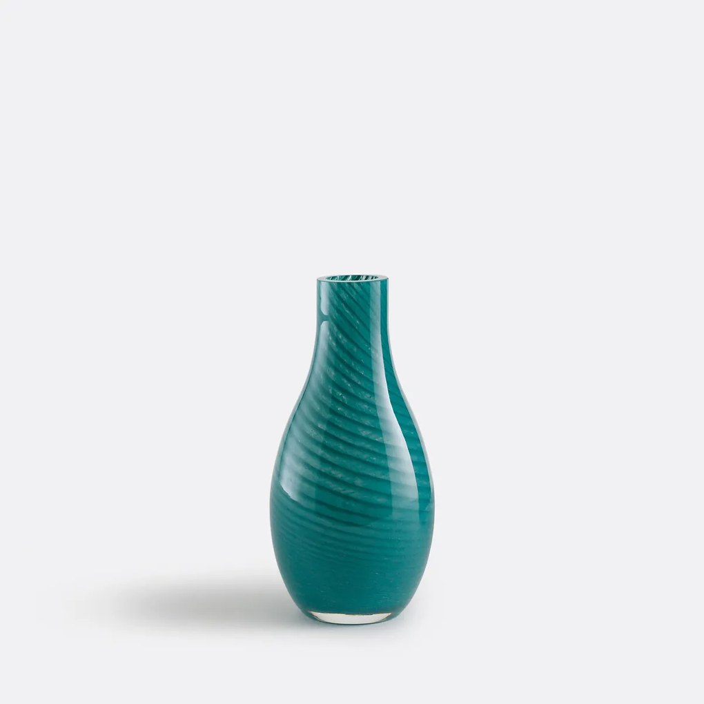 Vaas van blauw gestreept gekleurd glas, hoogte 14,3 cm, MARLIA