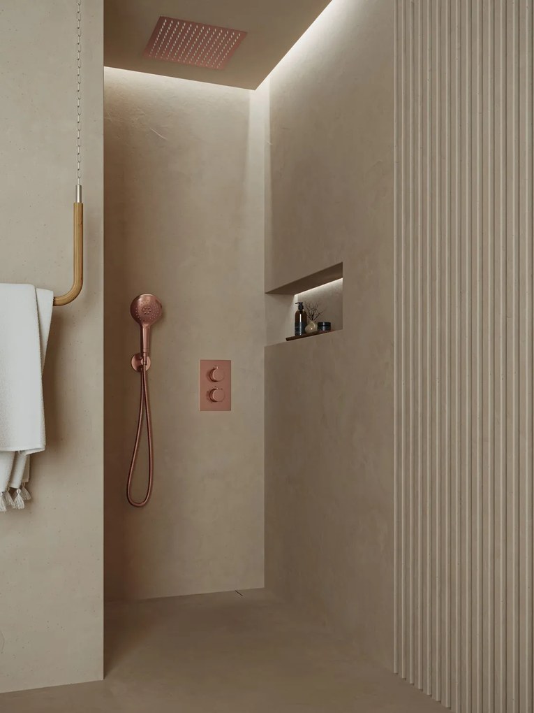 Saniclear Cube inbouw regendouche met inbouw douchekop 30x30cm en 2 standen handdouche geborsteld koper
