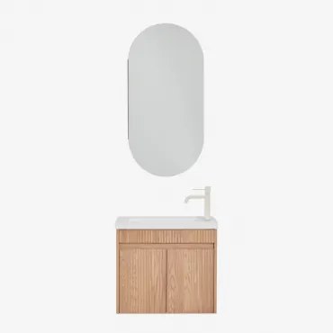 Narek Zwevend Houten Badkamermeubelset Met Geïntegreerde Wastafel Ash Brown & Ovaal Met Opbergruimte 45x90 Cm Abner & Tapioca Beige - Sklum