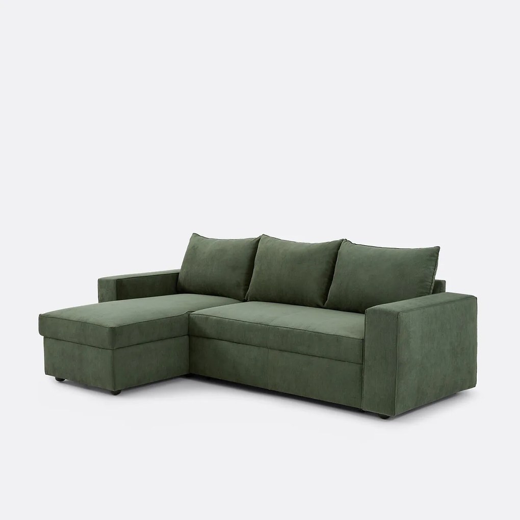 3-zits hoekslaapbank met opbergruimte, fijn ribfluweel, FLO