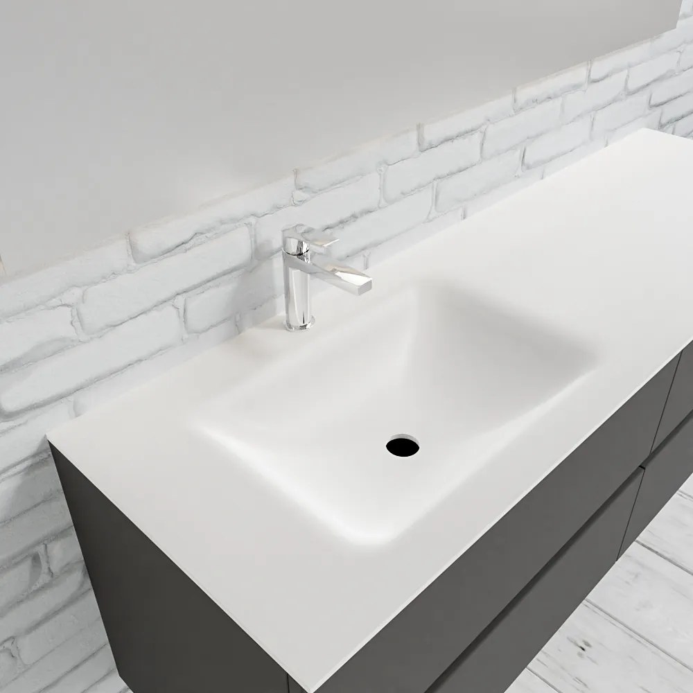 Zaro Valencia Solid Surface badmeubel 150cm mat antraciet 1 kraangat spoelbak links 4 lades