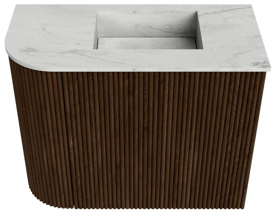 Mondiaz Joya DLux 50cm toiletmeubel ronding links walnut met wastafel faye rechts 1 kraangat opalo