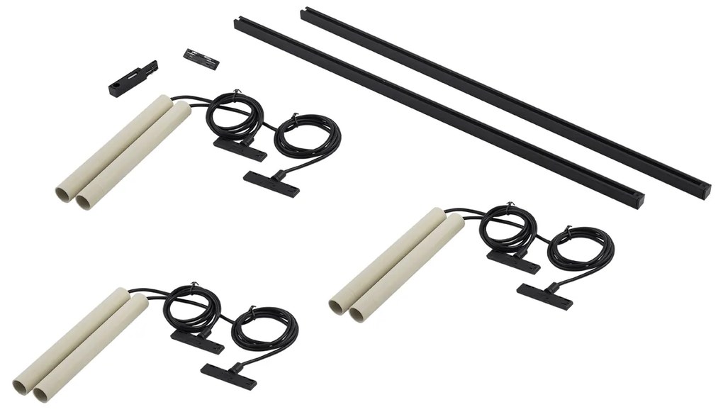 Modern railsysteem met 6 hanglampen beige met zwart 1-fase - Slimline Keno