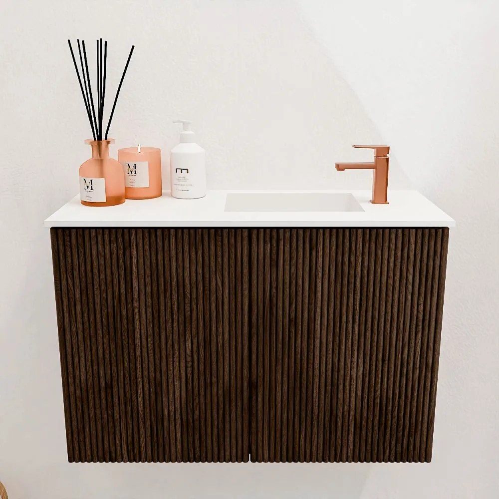 Mondiaz Joya 60cm toiletmeubel walnut met wastafel faye rechts 1 kraangat talc