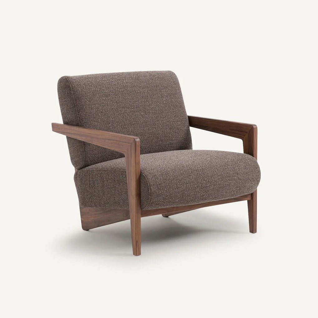 Fauteuil in massief notenhout in bouclé stof, Izag