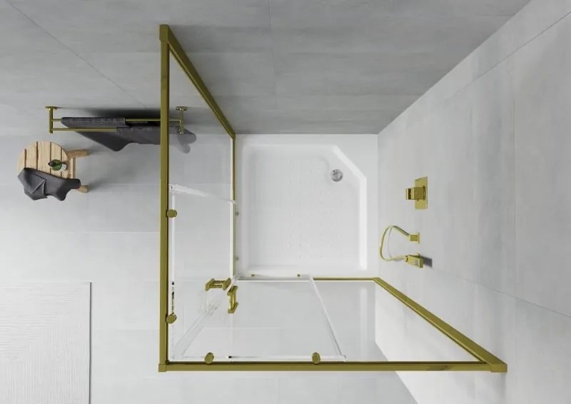 Mexen Rio vierkante douchecabine 90 x 90 cm, transparant, goud + douchebak, wit - 860-090-090-50-00-4510