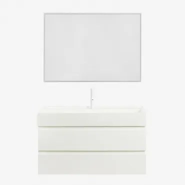Badkamermeubelset Van Hout En Essenhoutfineer Met Geïntegreerde Wastafel Ona Wit & Rechthoekige Led En Anticondens 100x70 Cm Tamsin & Wit - Sklum