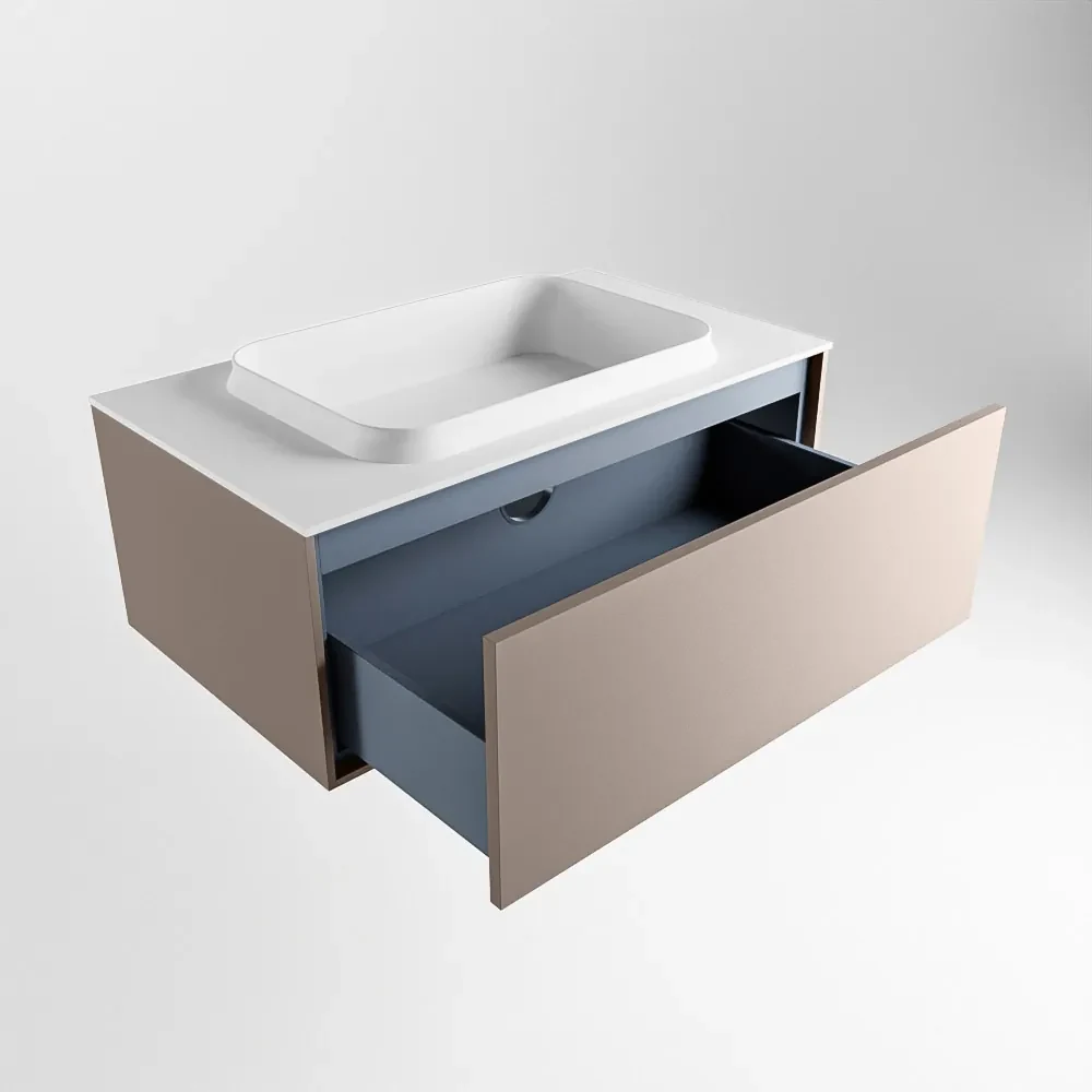 Mondiaz Erin 80cm badmeubel Smoke met 1 lade en witte wastafel midden zonder kraangaten