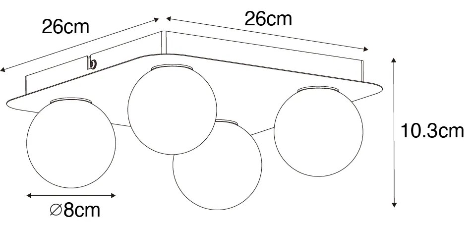 Moderne badkamer plafondlamp staal vierkant 4-lichts - Cederic