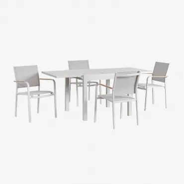 Set Van Rechthoekige Tafel 90-180x90 Cm Uitschuifbaar In Starmi Aluminium En 4 Stapelbare Archer Aluminium Tuinstoelen Gardenia Wit - Sklum
