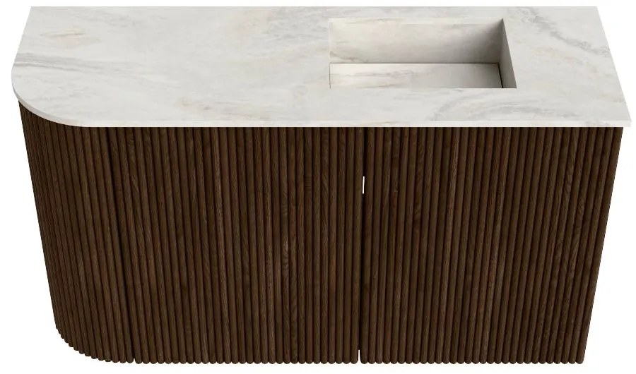 Mondiaz Joya DLux 70cm toiletmeubel ronding links walnut met wastafel faye rechts 1 kraangat ostra