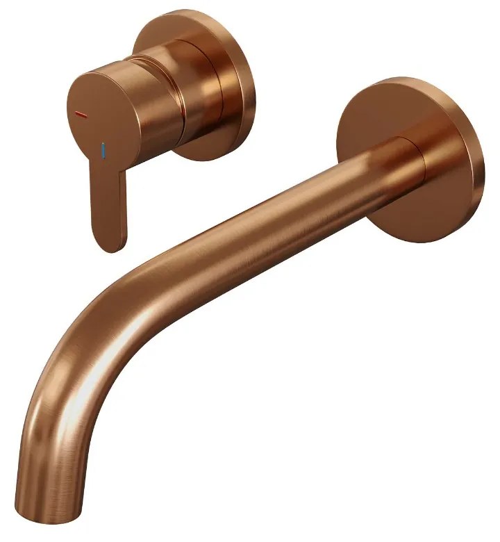 Brauer Copper Edition ColdStart wastafelkraan inbouw gebogen uitloop en rozetten model D2 koper geborsteld PVD