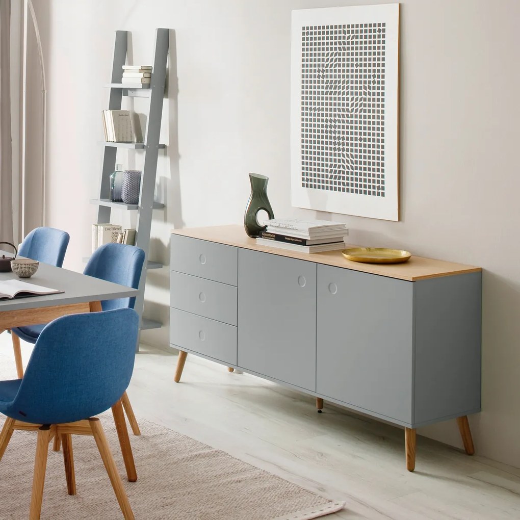 Tenzo Dot Scandinavisch Dressoir Grijs Met Eiken - 162x43x79cm.