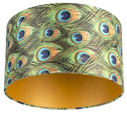 Velours lampenkap pauw dessin 35/35/20 met gouden binnenkant