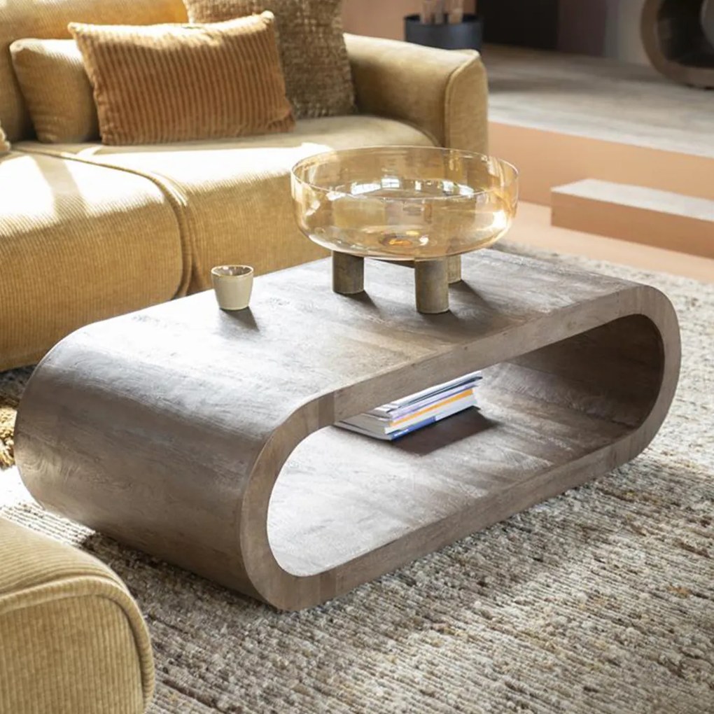 Ovale Salontafel Gebogen Hout - 130 X 60cm.
