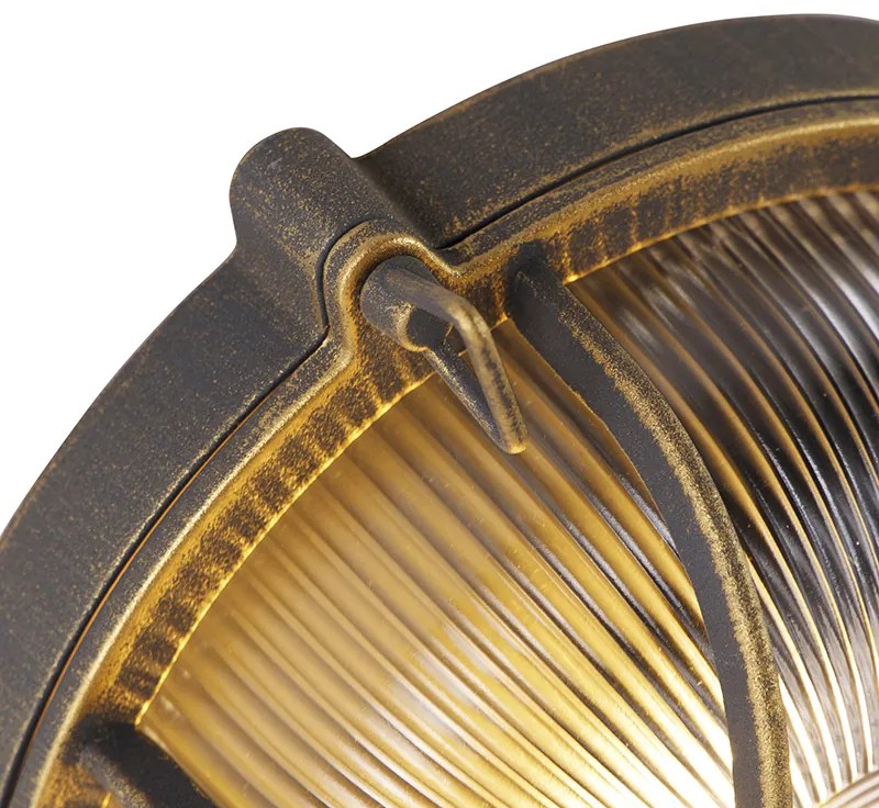 Wand- en plafondlamp goud/messing rond IP44 - Noutica