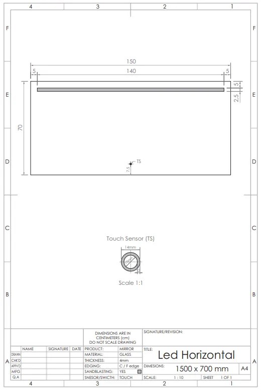 Gliss Design Horizontal spiegel met LED-verlichting en verwarming 150x70cm