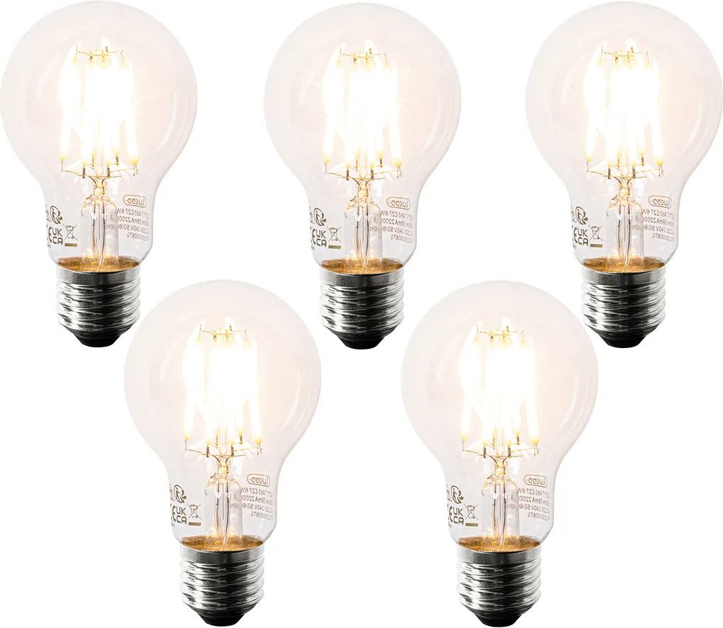 Set van 5 E27 LED lamp A60 helder 6W 630 lm 2200K