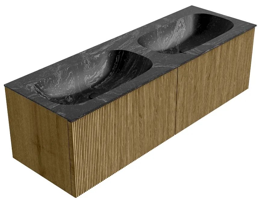 Mondiaz Kurve-dlux 140cm badmeubel dusk met 2 lades en wastafel stor small dubbel 2 kraangaten lava