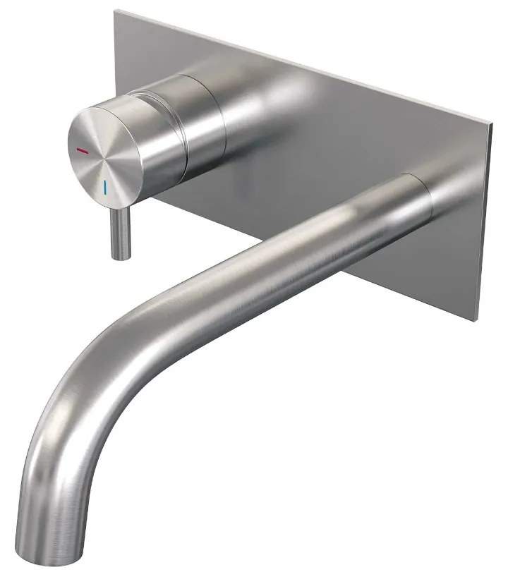 Brauer Brushed Edition ColdStart wastafelkraan inbouw gebogen uitloop met achterplaat model B2 RVS geborsteld PVD