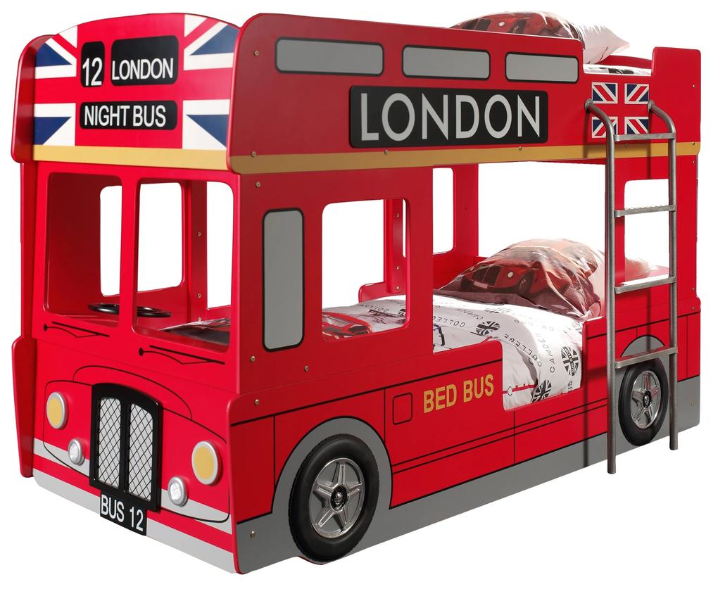 Baby Nora London Bus Bunkbed  - Vipack, Carbed, Funbed, Kinderbed, Stapelbed, Autobus, Bus, London Bus, Rood, Hoogslaper, Belgisch Design - 215 x 96 x