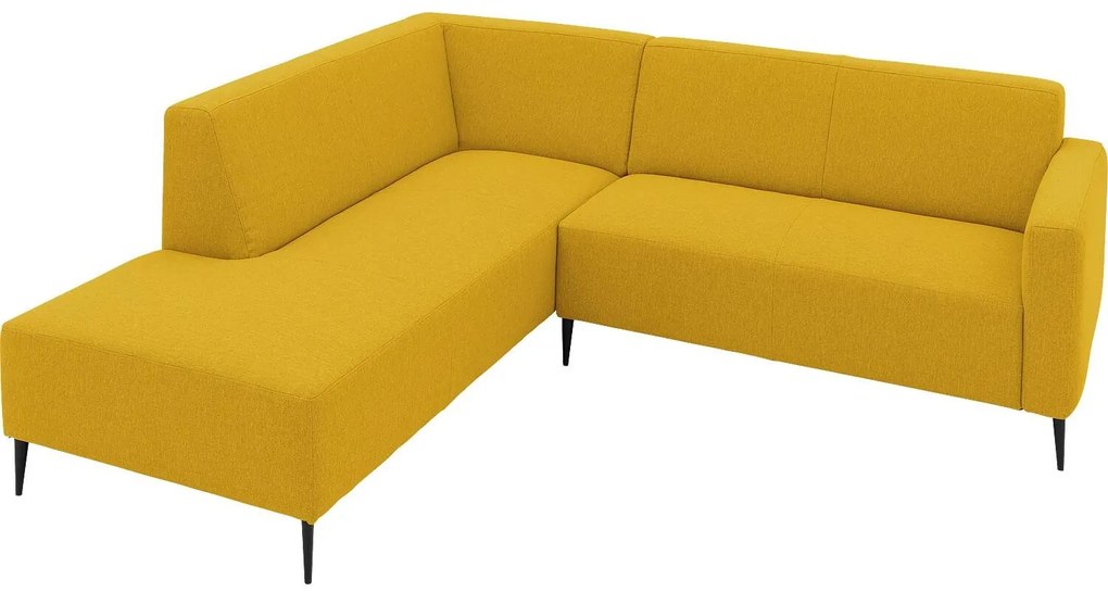 Goossens Key West geel, stof, 2-zits, modern design met ligelement links