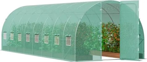 VEVOR Walk-In Tunnelkas, 8,4 x 2,9 x 2,2 m Polytunnelkas, Plantenkas met gegalvaniseerd stalen frame, groene PE-afdekking, draaideur en 16 oprolramen voor buitengebruik
