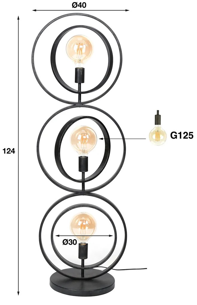 Vloerlamp Metalen Ringen Zwart