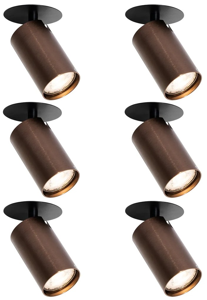 Set van 6 Moderne inbouwspots donker brons GU10 50mm - Chels Modern GU10 rond Binnenverlichting Lamp