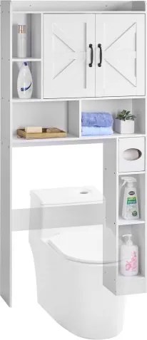 VEVOR Toiletkast Badkamerkast met dubbele deur en verstelbare plank, ruimtebesparende badkamerkast met 4 niveaus boven het toilet met open plank, 1680x785x195 mm Opbergkast Wit