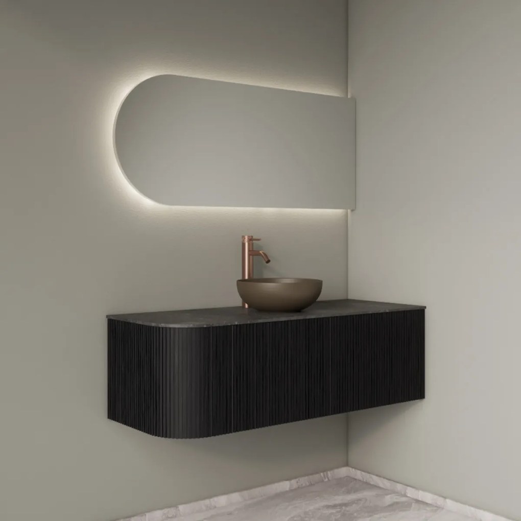 Gliss Design Alluro badmeubel ribbelfront met ronding links 120cm black en zwart leisteen toppaneel