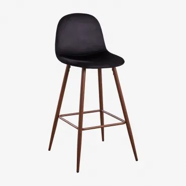 Set Van 2 Hoge Krukken Van Glamm-fluweel Zwart & Donker Hout & ↑75 Cm - Sklum