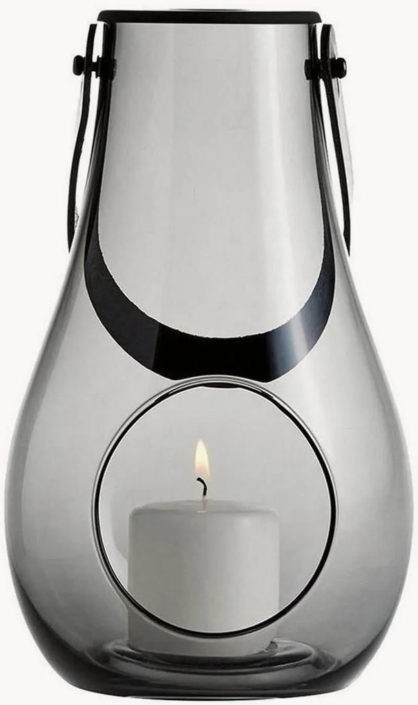 Mondgeblazen windlicht Design met verlichting en leren handvat