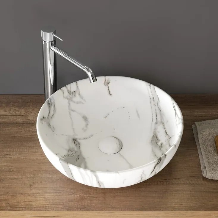 Sapho Rondane keramische waskom 41x41cm wit marmer