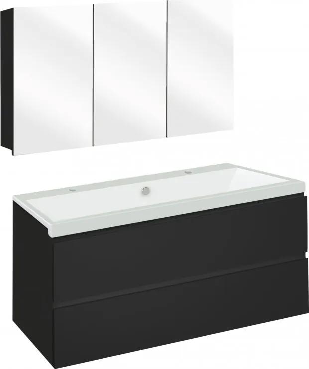 Concept badmeubelset met spiegelkast 100cm, zwart/wit