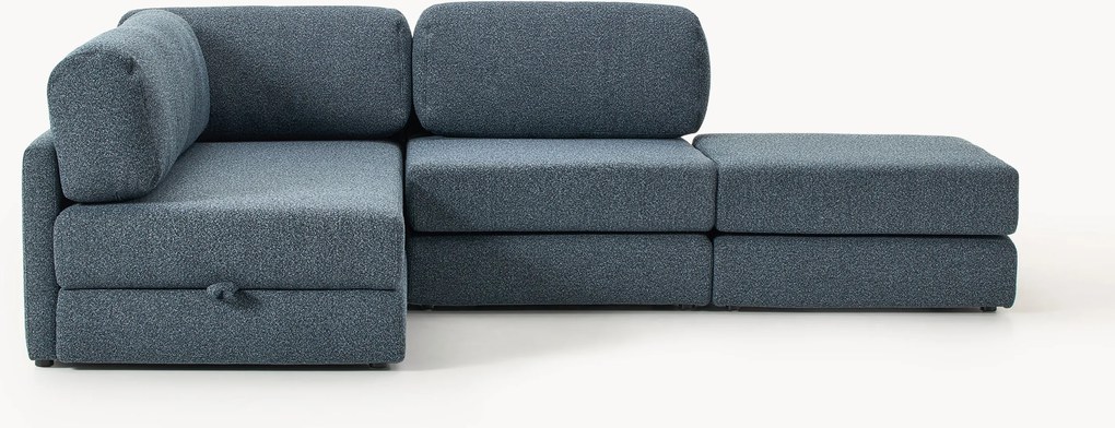 Bouclé hoekbankbed Ladina met opbergruimte