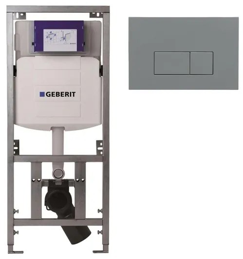 Geberit Inbouwreservoir - UP320 - QeramiQ push bedieningsplaat - dualflush - bedieningsplaat licht grijs - rechthoekige knoppen - wit glans SW1102375 0701131