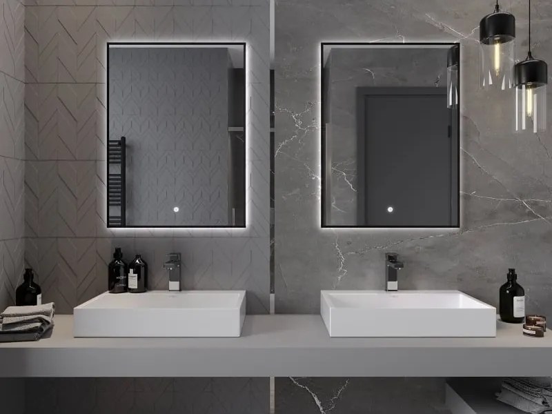 Mexen Erma verlicht badkamer spiegel 60 x 80 cm, LED 6000K, anti-condens, zwarte lijst - 9814-060-080-611-70