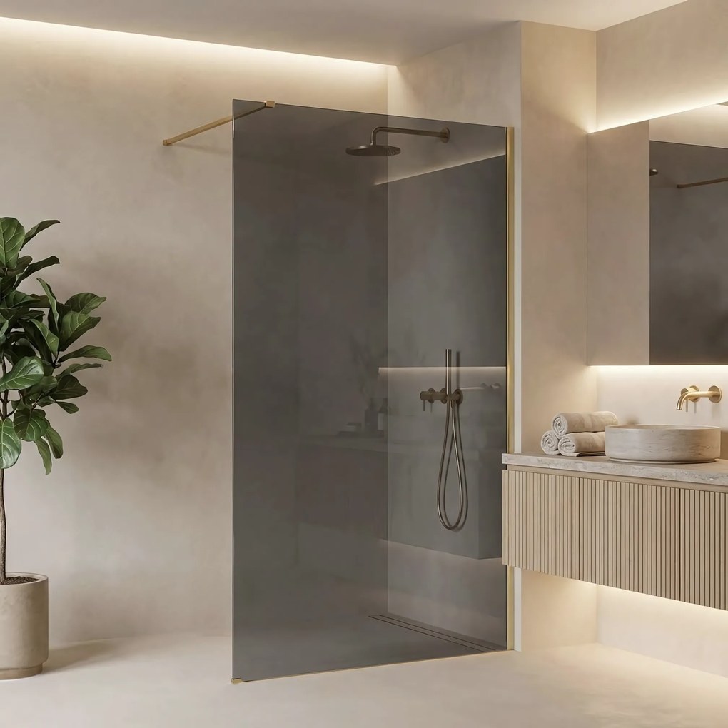 Walk-in douchewand Rea Flexi Grey / Brush Gold 140