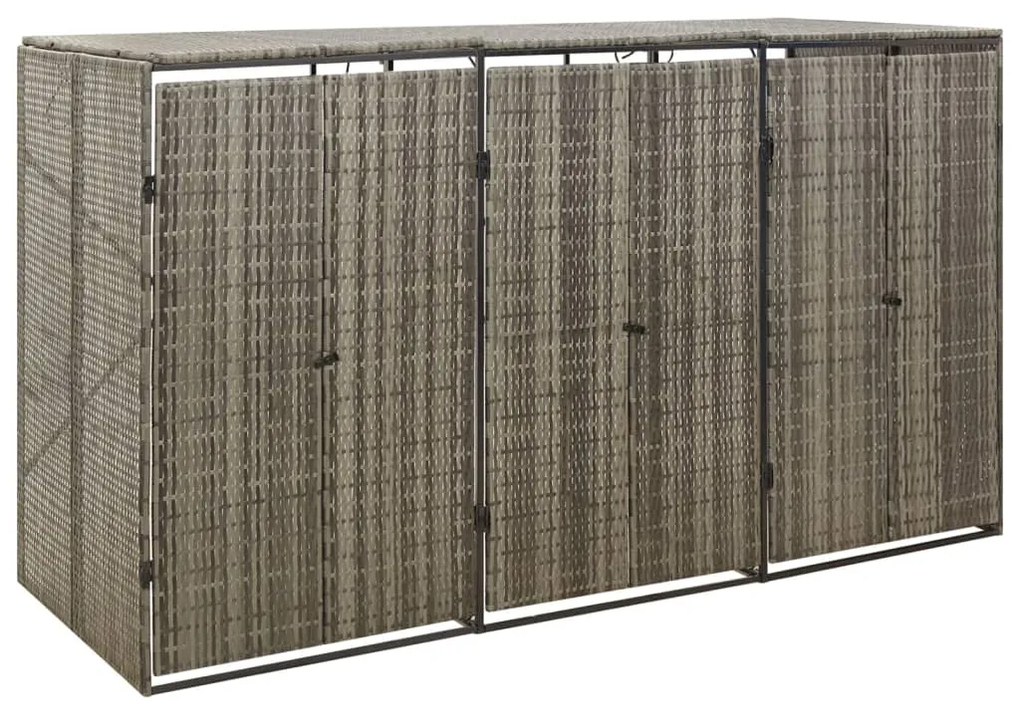 vidaXL Containerberging driedubbel 207x80x117 cm poly rattan grijs